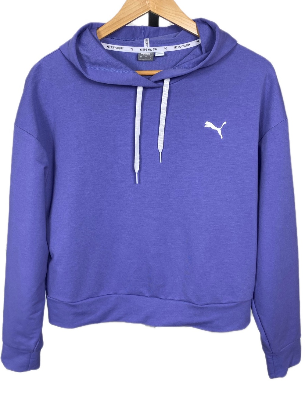 Puma Athletic Cropped Pullover Hoodie Purple Athleisure Sweatshirt Medium Top